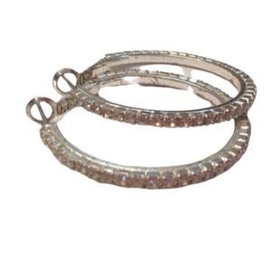 Vintage Sliver Hoop Earrings With Rhinestones